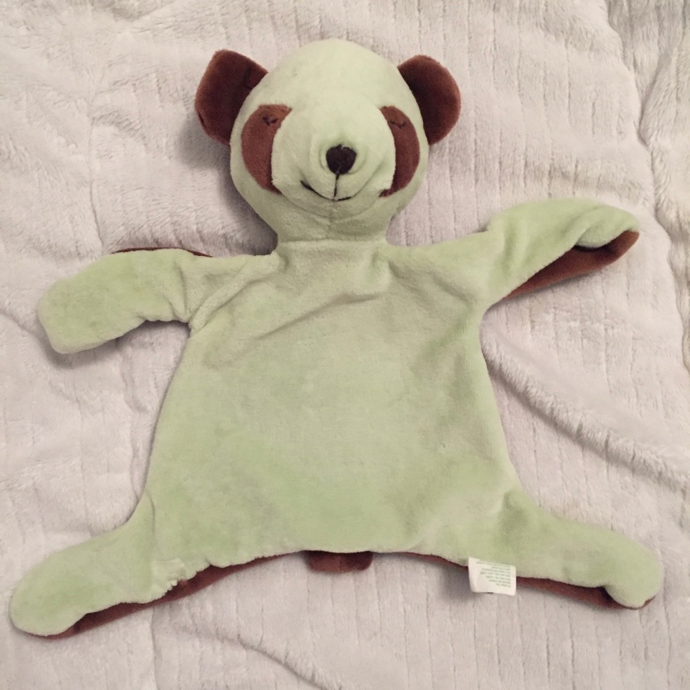 Green Sprouts Panda Bear Brown & Pastel Green Baby Plush Security Blanket Lovey